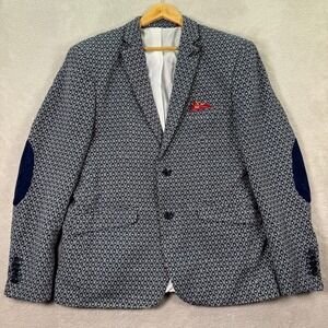Elie Balleh Mens XL Blazer Jacket Geometric Print Elbow Patch Detail Casual Loud